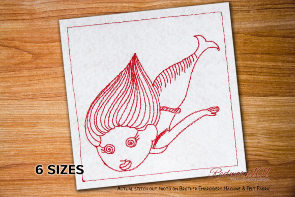 Cute Funny Mermaid Redwork Design Review